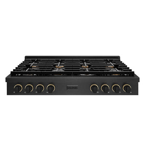 ZLINE Designer Collection 48 in. Paramount Gas Rangetop with 8 Burners in Black Satin Stainless Steel with Matte Black and Champagne Bronze Accents, Open Box-Great Condition main image.