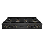 ZLINE Designer Collection 48 in. Paramount Gas Rangetop with 8 Burners in Black Satin Stainless Steel with Matte Black and Champagne Bronze Accents (SRTBSZ-48-MBCB) front.