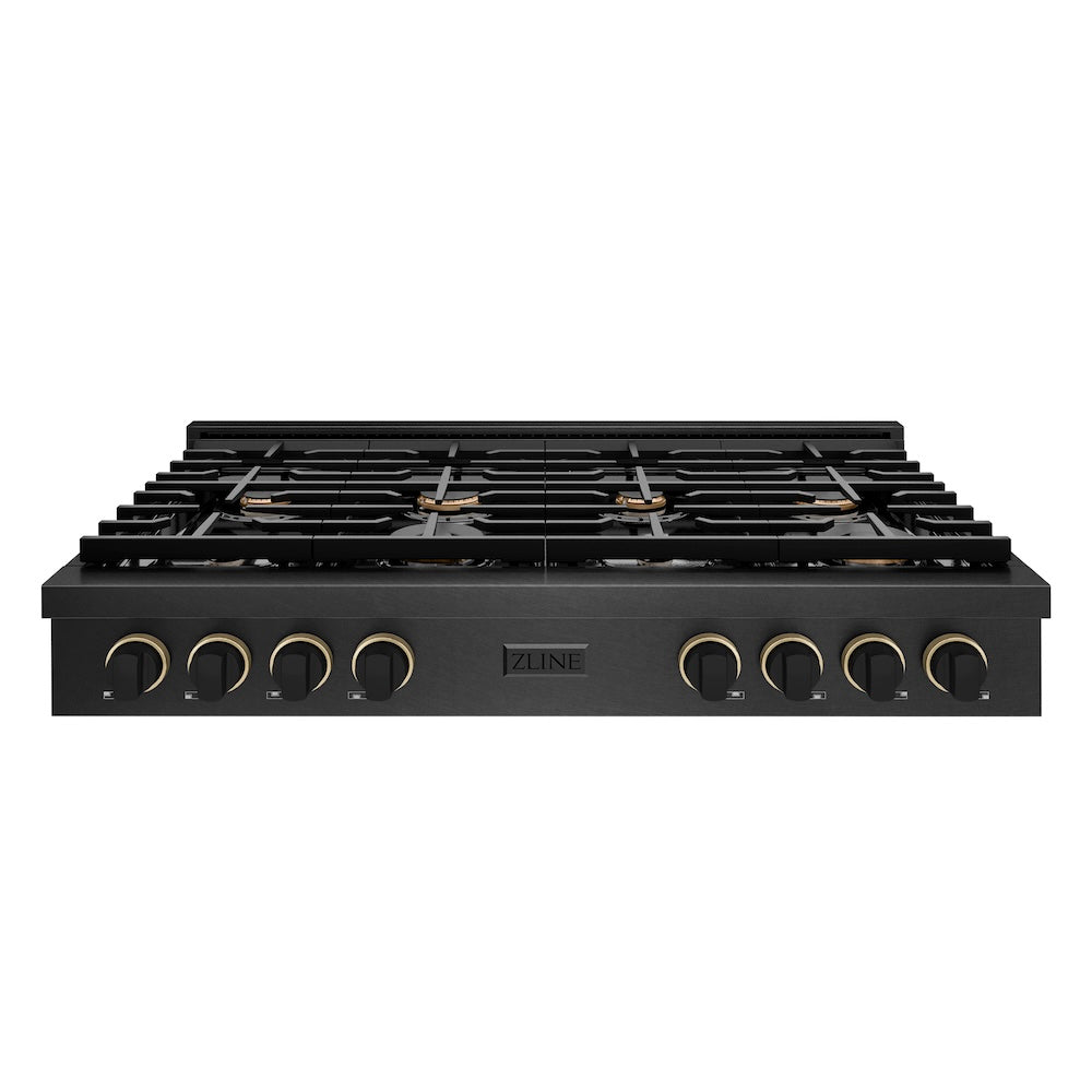 ZLINE Designer Collection 48 in. Paramount Gas Rangetop with 8 Burners in Black Satin Stainless Steel with Matte Black and Champagne Bronze Accents, Open Box-Good Condition main image.
