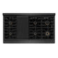 ZLINE Designer Collection 48 in. Paramount Gas Rangetop with 8 Burners in Black Satin Stainless Steel with Matte Black and Champagne Bronze Accents (SRTBSZ-48-MBCB) top-down, above cooktop.