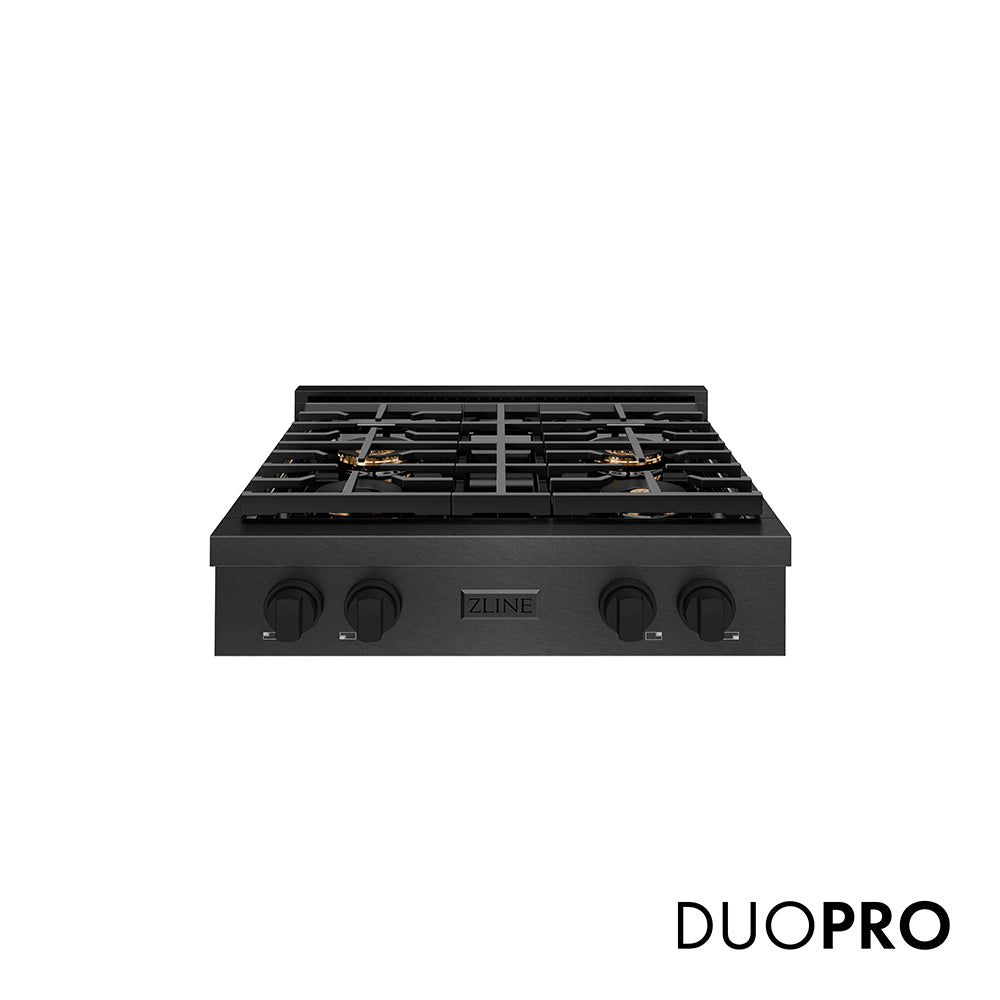 ZLINE 30 in. Paramount Gas Rangetop with 4 Burner DuoPro™ Cooktop in Black Satin Stainless Steel, Open Box-Good Condition