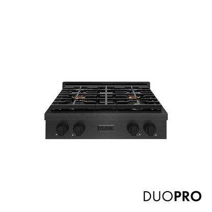 ZLINE 30 in. Paramount Gas Rangetop with 4 Burner DuoPro™ Cooktop in Black Satin Stainless Steel, Open Box-Good Condition