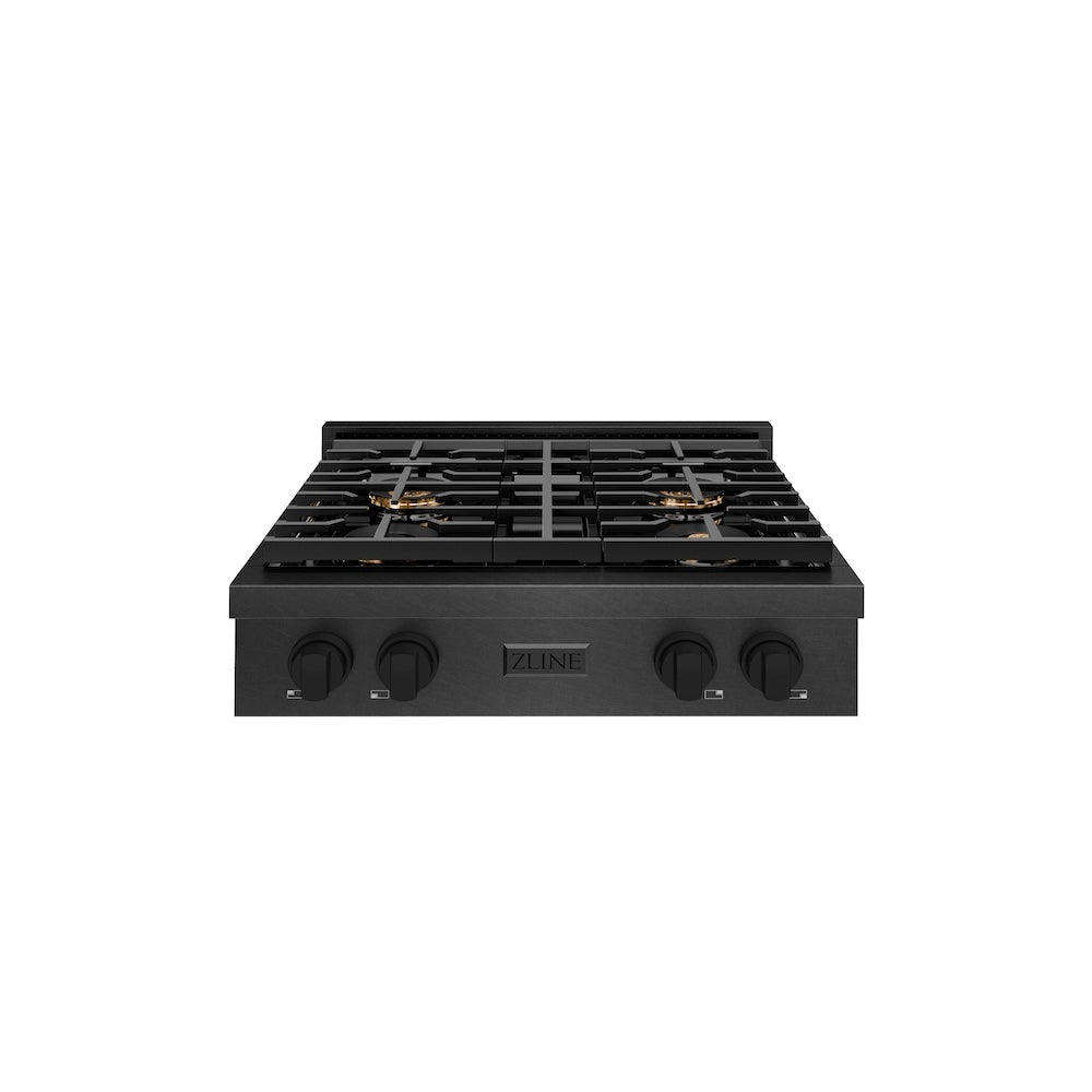 ZLINE 30 in. Paramount Gas Rangetop with 4 Burner DuoPro™ Cooktop in Black Satin Stainless Steel (PSRTBS-30) front.