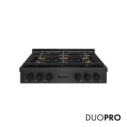 ZLINE 36 in. Paramount Gas Rangetop with 6 Burner DuoPro™ Cooktop in Black Satin Stainless Steel, Open Box-Great Condition