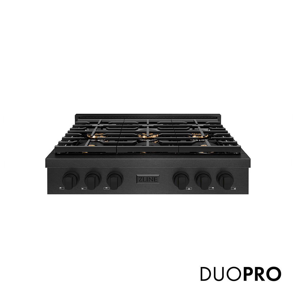 ZLINE 36 in. Paramount Gas Rangetop with 6 Burner DuoPro™ Cooktop in Black Satin Stainless Steel, Open Box-Good Condition