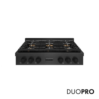 ZLINE 36 in. Paramount Gas Rangetop with 6 Burner DuoPro™ Cooktop in Black Satin Stainless Steel, Open Box-Good Condition