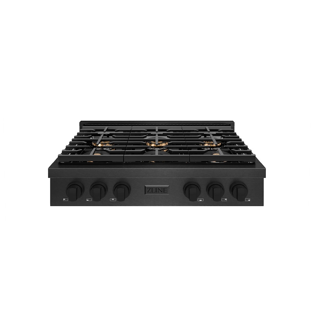 ZLINE 36 in. Paramount Gas Rangetop with 6 Burner DuoPro™ Cooktop in Black Satin Stainless Steel (PSRTBS-36) front.