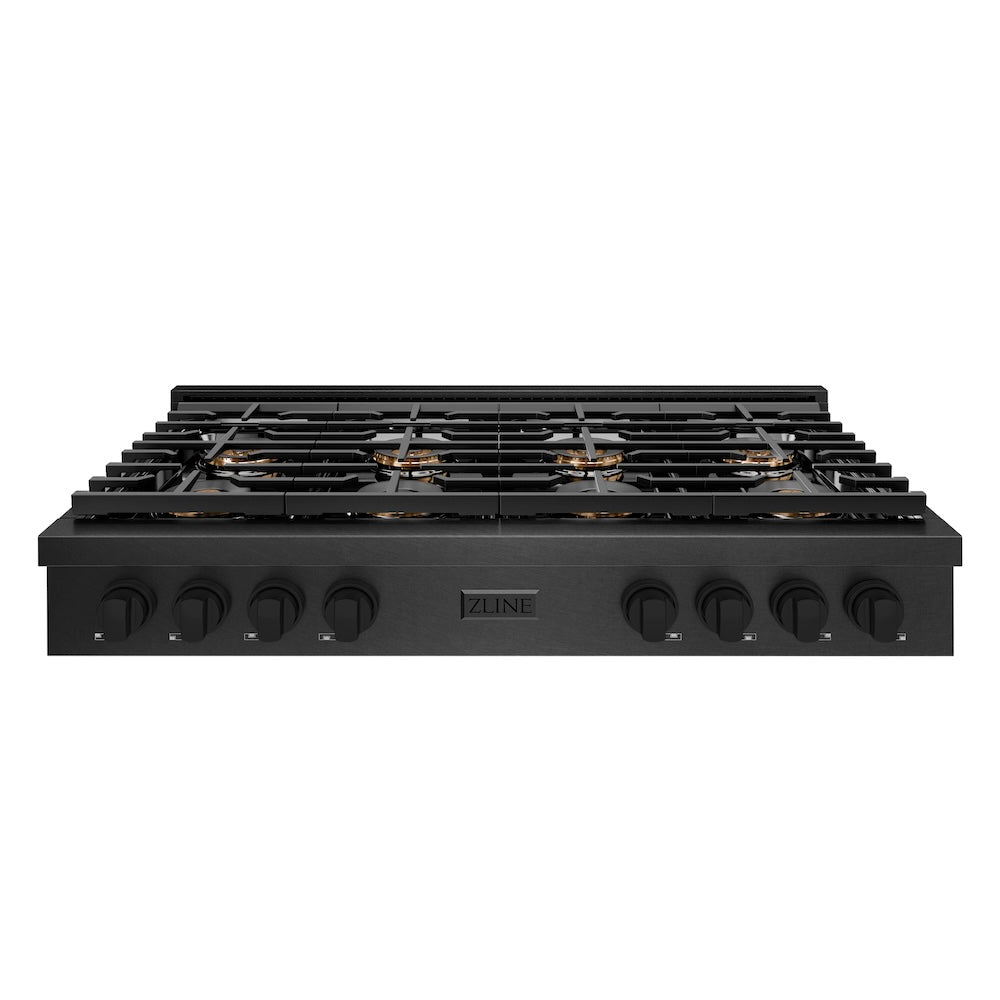 ZLINE 48 in. Paramount Gas Rangetop with 8 Burner DuoPro™ Cooktop in Black Satin Stainless Steel (PSRTBS-48) front.