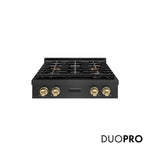 ZLINE Autograph Edition 30 in. Paramount Gas Rangetop with 4 Burner DuoPro™ Cooktop in Black Satin Stainless Steel and Champagne Bronze Accents, Open Box-Good Condition