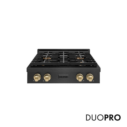 ZLINE Autograph Edition 30 in. Paramount Gas Rangetop with 4 Burner DuoPro™ Cooktop in Black Satin Stainless Steel and Champagne Bronze Accents, Open Box-Good Condition