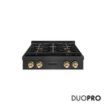 ZLINE Autograph Edition 30 in. Paramount Gas Rangetop with 4 Burner DuoPro™ Cooktop in Black Satin Stainless Steel and Polished Gold Accents, Open Box-Good Condition