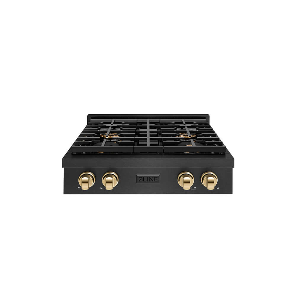 ZLINE Autograph Edition 30 in. Paramount Gas Rangetop with 4 Burner DuoPro™ Cooktop in Black Satin Stainless Steel and Polished Gold Accents, Open Box-Good Condition