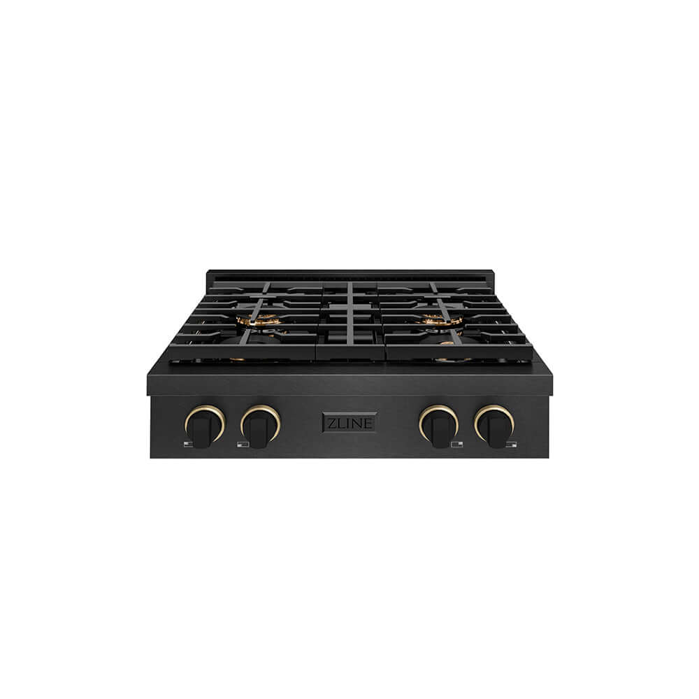 ZLINE Designer Collection 30 in. Paramount Gas Rangetop with 4 Burner DuoPro™ Cooktop in Black Satin Stainless Steel with Matte Black and Champagne Bronze Accents, Open Box-Good Condition