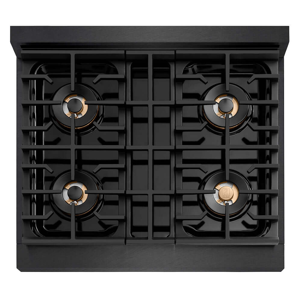 ZLINE Designer Collection 30 in. Paramount Gas Rangetop with 4 Burner DuoPro™ Cooktop in Black Satin Stainless Steel with Matte Black and Champagne Bronze Accents, Open Box-Good Condition