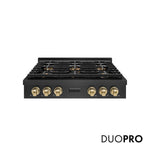 ZLINE Autograph Edition 36 in. Paramount Gas Rangetop with 6 Burner DuoPro™ Cooktop in Black Satin Stainless Steel and Champagne Bronze Accents, Open Box-Good Condition