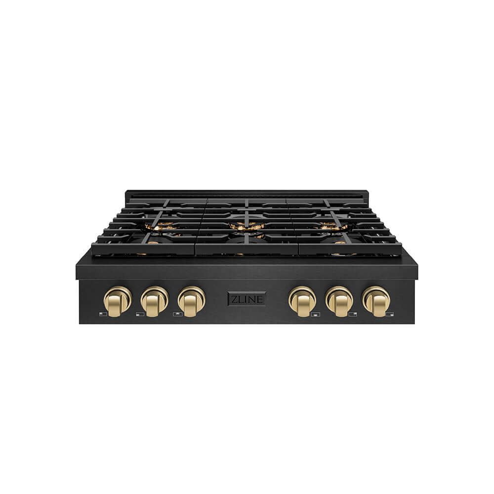 ZLINE Autograph Edition 36 in. Paramount Gas Rangetop with 6 Burner DuoPro™ Cooktop in Black Satin Stainless Steel and Champagne Bronze Accents, Open Box-Good Condition