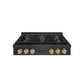 ZLINE Autograph Edition 36 in. Paramount Gas Rangetop with 6 Burner DuoPro™ Cooktop in Black Satin Stainless Steel and Champagne Bronze Accents (PSRTBSZ-36-CB) front.