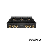 ZLINE Autograph Edition 36 in. Paramount Gas Rangetop with 6 Burner DuoPro™ Cooktop in Black Satin Stainless Steel and Polished Gold Accents, Open Box-Good Condition
