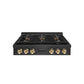 ZLINE Autograph Edition 36 in. Paramount Gas Rangetop with 6 Burner DuoPro™ Cooktop in Black Satin Stainless Steel and Polished Gold Accents (PSRTBSZ-36-G) front.