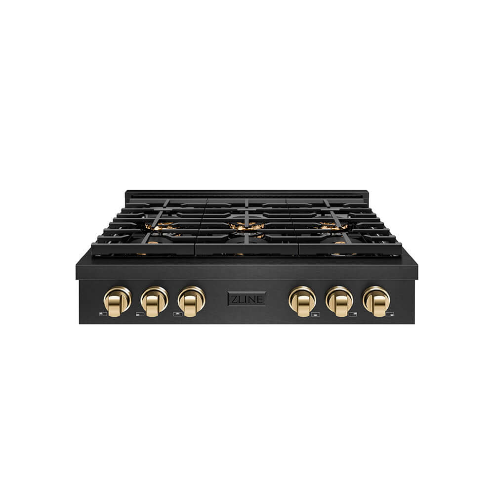 ZLINE Autograph Edition 36 in. Paramount Gas Rangetop with 6 Burner DuoPro™ Cooktop in Black Satin Stainless Steel and Polished Gold Accents, Open Box-Good Condition