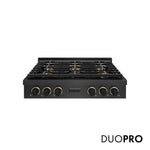 ZLINE Designer Collection 36 in. Paramount Gas Rangetop with 6 Burner DuoPro™ Cooktop in Black Satin Stainless Steel with Matte Black and Champagne Bronze Accents, Open Box-Good Condition