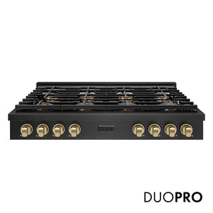 ZLINE Autograph Edition 48 in. Paramount Gas Rangetop with 8 Burner DuoPro™ Cooktop in Black Satin Stainless Steel and Champagne Bronze Accents, Open Box-Great Condition main image.
