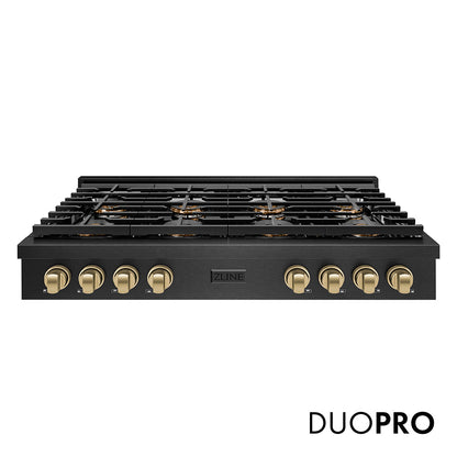 ZLINE Autograph Edition 48 in. Paramount Gas Rangetop with 8 Burner DuoPro™ Cooktop in Black Satin Stainless Steel and Champagne Bronze Accents, Open Box-Great Condition