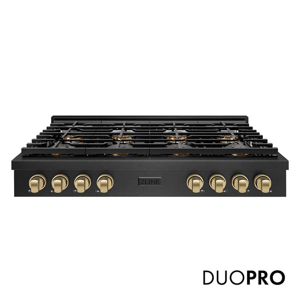 ZLINE Autograph Edition 48 in. Paramount Gas Rangetop with 8 Burner DuoPro™ Cooktop in Black Satin Stainless Steel and Champagne Bronze Accents, Open Box-Good Condition