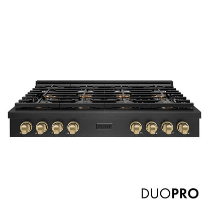 ZLINE Autograph Edition 48 in. Paramount Gas Rangetop with 8 Burner DuoPro™ Cooktop in Black Satin Stainless Steel and Champagne Bronze Accents, Open Box-Good Condition