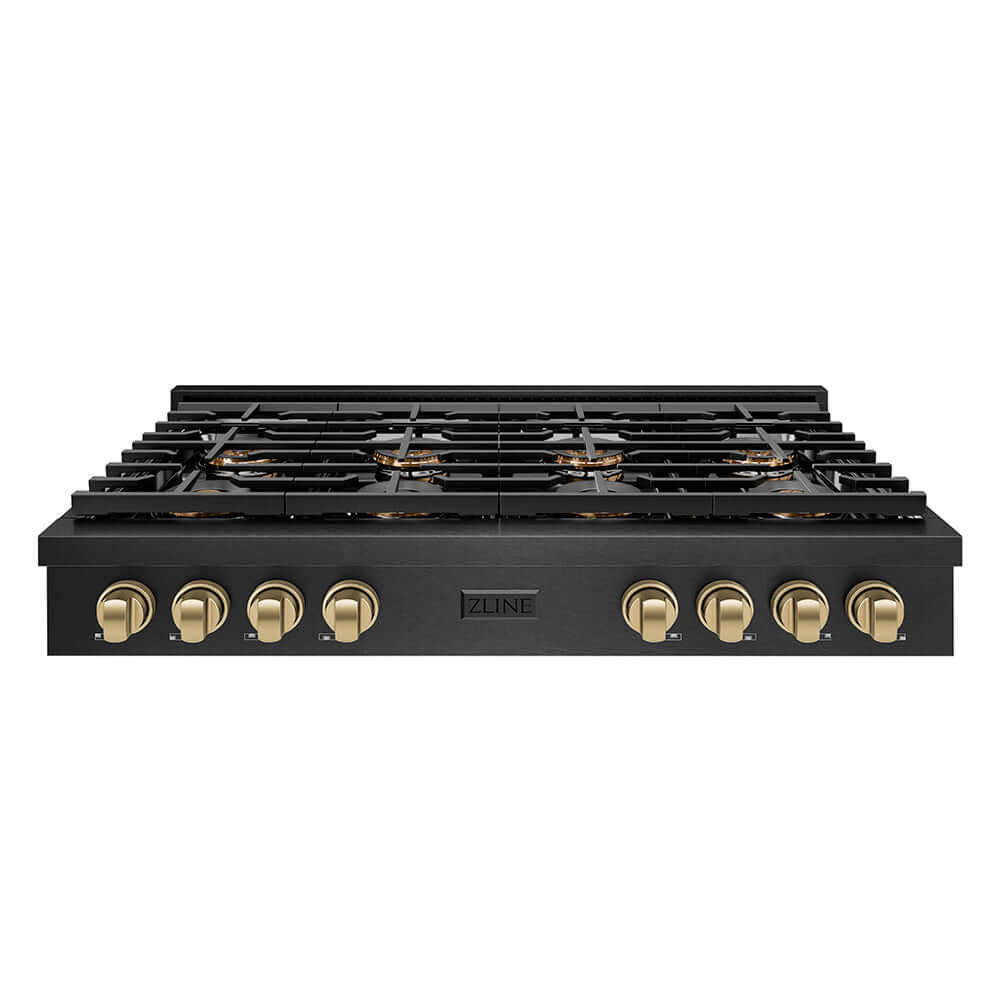 ZLINE Autograph Edition 48 in. Paramount Gas Rangetop with 8 Burner DuoPro™ Cooktop in Black Satin Stainless Steel and Champagne Bronze Accents, Open Box-Good Condition