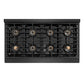 ZLINE Autograph Edition 48 in. Paramount Gas Rangetop with 8 Burner DuoPro™ Cooktop in Black Satin Stainless Steel and Polished Gold Accents (PSRTBSZ-48-G) top-down, above cooktop.
