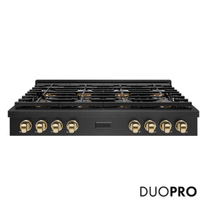 ZLINE Autograph Edition 48 in. Paramount Gas Rangetop with 8 Burner DuoPro™ Cooktop in Black Satin Stainless Steel and Polished Gold Accents, Open Box-Great Condition main image.