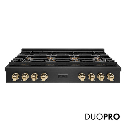 ZLINE Autograph Edition 48 in. Paramount Gas Rangetop with 8 Burner DuoPro™ Cooktop in Black Satin Stainless Steel and Polished Gold Accents, Open Box-Great Condition
