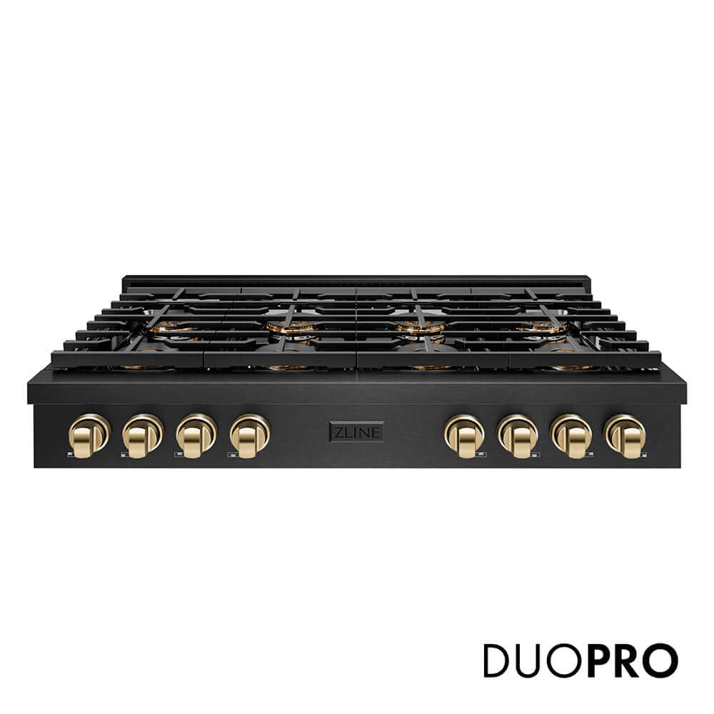 ZLINE Autograph Edition 48 in. Paramount Gas Rangetop with 8 Burner DuoPro™ Cooktop in Black Satin Stainless Steel and Polished Gold Accents, Open Box-Good Condition