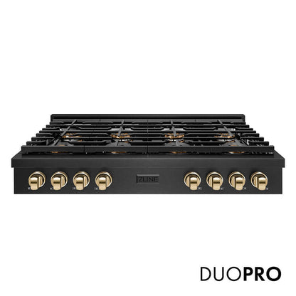ZLINE Autograph Edition 48 in. Paramount Gas Rangetop with 8 Burner DuoPro™ Cooktop in Black Satin Stainless Steel and Polished Gold Accents, Open Box-Good Condition