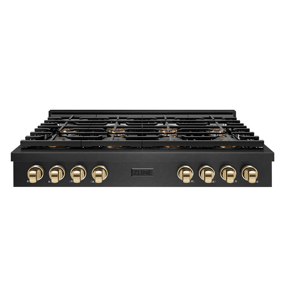 ZLINE Autograph Edition 48 in. Paramount Gas Rangetop with 8 Burner DuoPro™ Cooktop in Black Satin Stainless Steel and Polished Gold Accents, Open Box-Good Condition