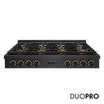 ZLINE Designer Collection 48 in. Paramount Gas Rangetop with 8 Burner DuoPro™ Cooktop in Black Satin Stainless Steel with Matte Black and Champagne Bronze Accents, Open Box-Good Condition