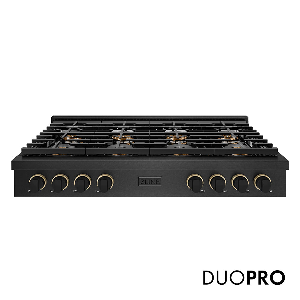 ZLINE Designer Collection 48 in. Paramount Gas Rangetop with 8 Burner DuoPro™ Cooktop in Black Satin Stainless Steel with Matte Black and Champagne Bronze Accents, Open Box-Great Condition main image.