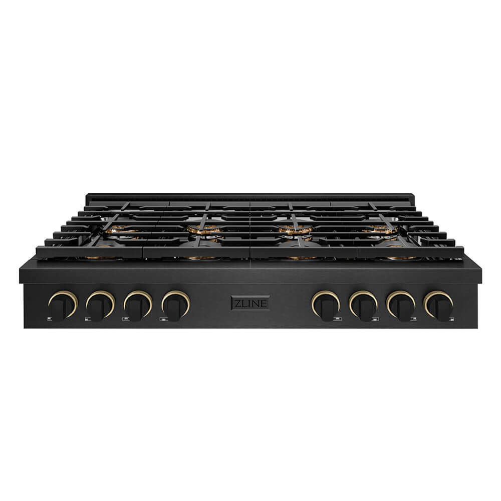 ZLINE Designer Collection 48 in. Paramount Gas Rangetop with 8 Burner DuoPro™ Cooktop in Black Satin Stainless Steel with Matte Black and Champagne Bronze Accents, Open Box-Good Condition