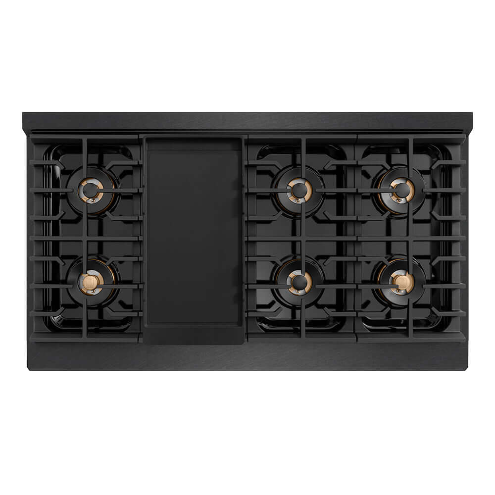 ZLINE Designer Collection 48 in. Paramount Gas Rangetop with 8 Burner DuoPro™ Cooktop in Black Satin Stainless Steel with Matte Black and Champagne Bronze Accents, Open Box-Good Condition