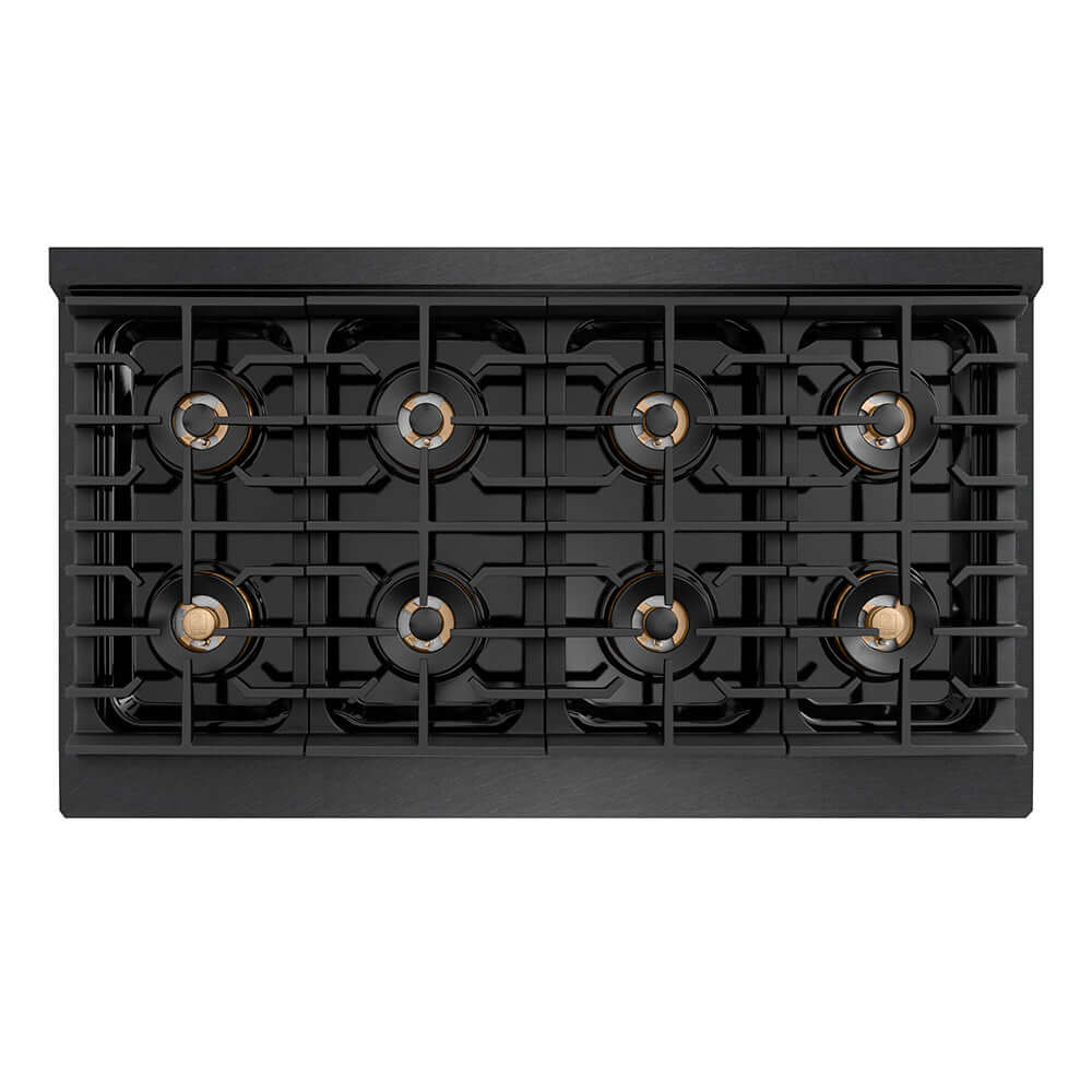 ZLINE Designer Collection 48 in. Paramount Gas Rangetop with 8 Burner DuoPro™ Cooktop in Black Satin Stainless Steel with Matte Black and Champagne Bronze Accents, Open Box-Good Condition