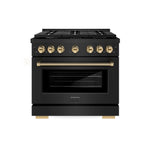 ZLINE Autograph Edition 36 in. 5.2 cu. ft. Paramount Gas Range with 6 Burner Cooktop and Convection Gas Oven in Black Stainless Steel with Polished Gold Helix Handle and Knob Accents (SGRBZ-36-KG)