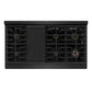 ZLINE Autograph Edition 48 in. 6.7 cu. ft. Paramount Double Oven Gas Range with 8 Burner Cooktop in Black Stainless Steel and Polished Gold Helix Handles and Knob Accents (SGRBZ-48-KG) top-down, above cooktop.
