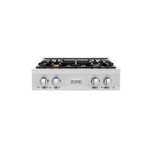 ZLINE 30 in. Classic Gas Rangetop with 4 Brass Burners and Porcelain Cooktop in Stainless Steel (RT-BR-30) main image.