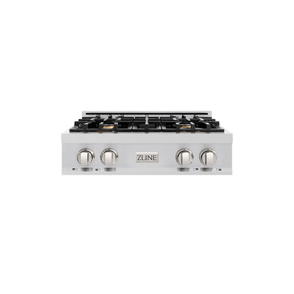 ZLINE 30 in. Classic Gas Rangetop with 4 Brass Burners and Porcelain Cooktop in Stainless Steel (RT-BR-30) main image.