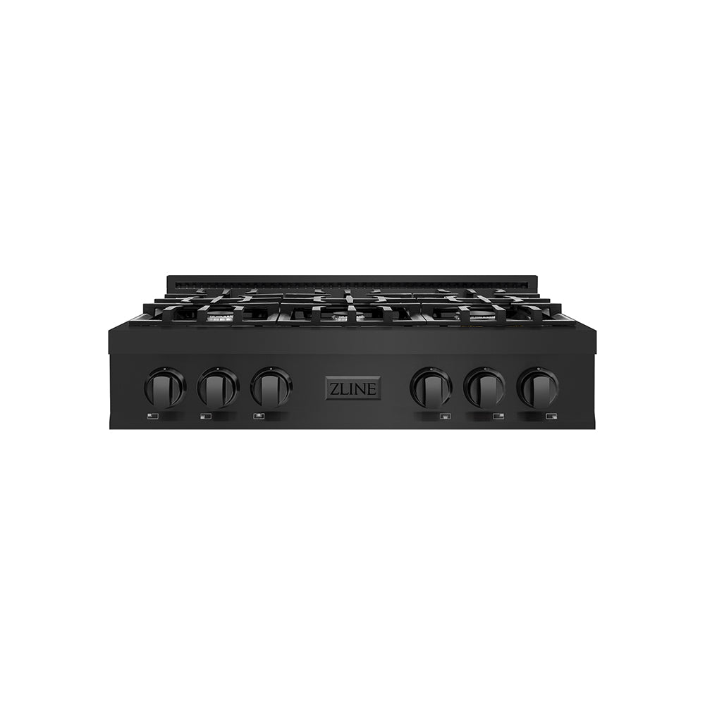 ZLINE 36 in. Classic Gas Rangetop with 6 Burners and Porcelain Cooktop in Black Stainless Steel (RTB2-36) main image.