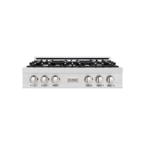ZLINE 36 in. Classic Gas Rangetop with 6 Burners and Porcelain Cooktop in Satin Stainless Steel (RTS-36) main image.