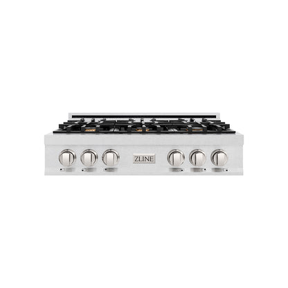 ZLINE 36 in. Classic Gas Rangetop with 6 Brass Burners and Porcelain Cooktop in Satin Stainless Steel (RTS-BR-36)