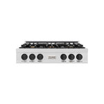 ZLINE Autograph Edition 36 in. Classic Gas Rangetop with 6 Burners and Porcelain Cooktop in Satin Stainless Steel with Matte Black Accents (RTSZ-36-MB) main image.