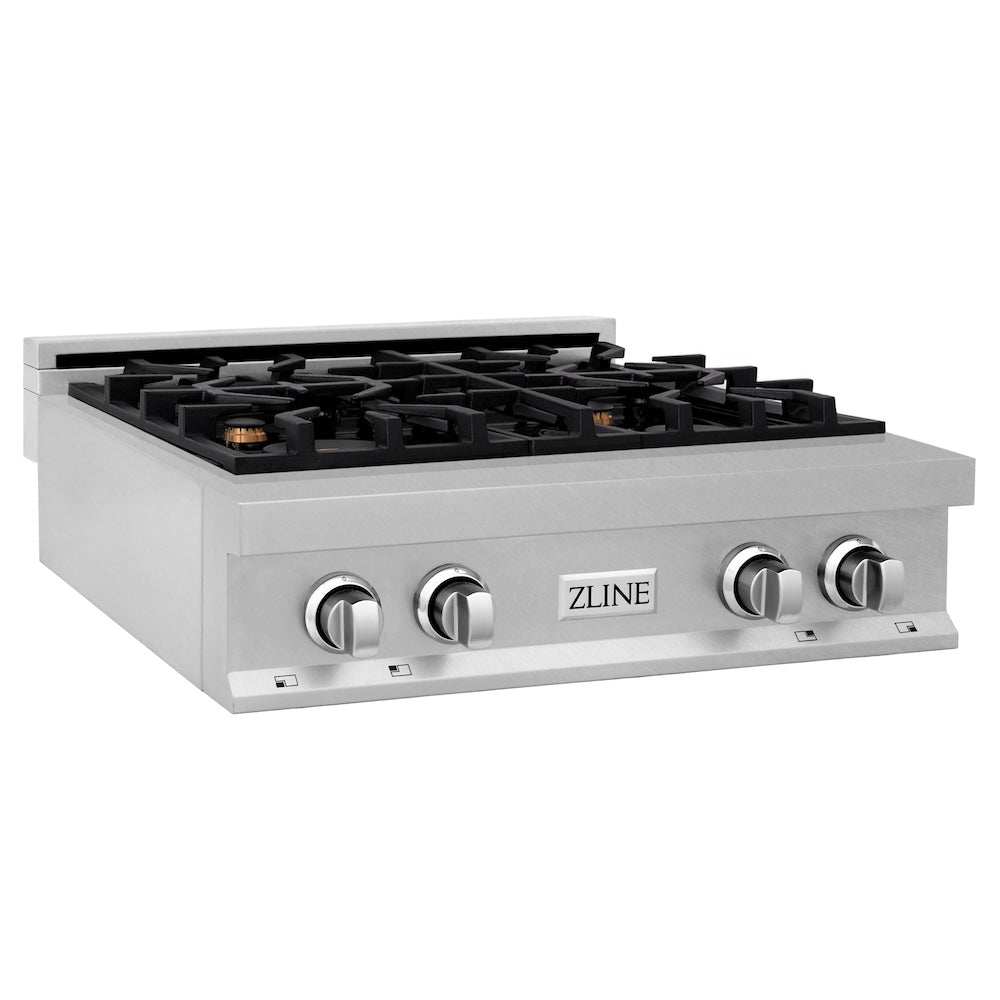 ZLINE 30 in. Porcelain Gas Stovetop in Fingerprint Resistant Stainless Steel with 4 Gas Brass Burners (RTS-BR-30) side, main.